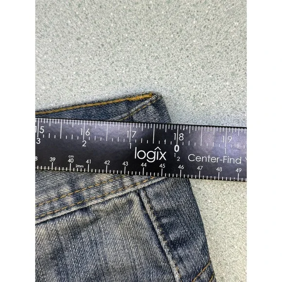 FUSAI Focus USA Mens Straight Leg 36 Streetwear Jeans Embroidered Pockets Y2K - Picture 11 of 16
